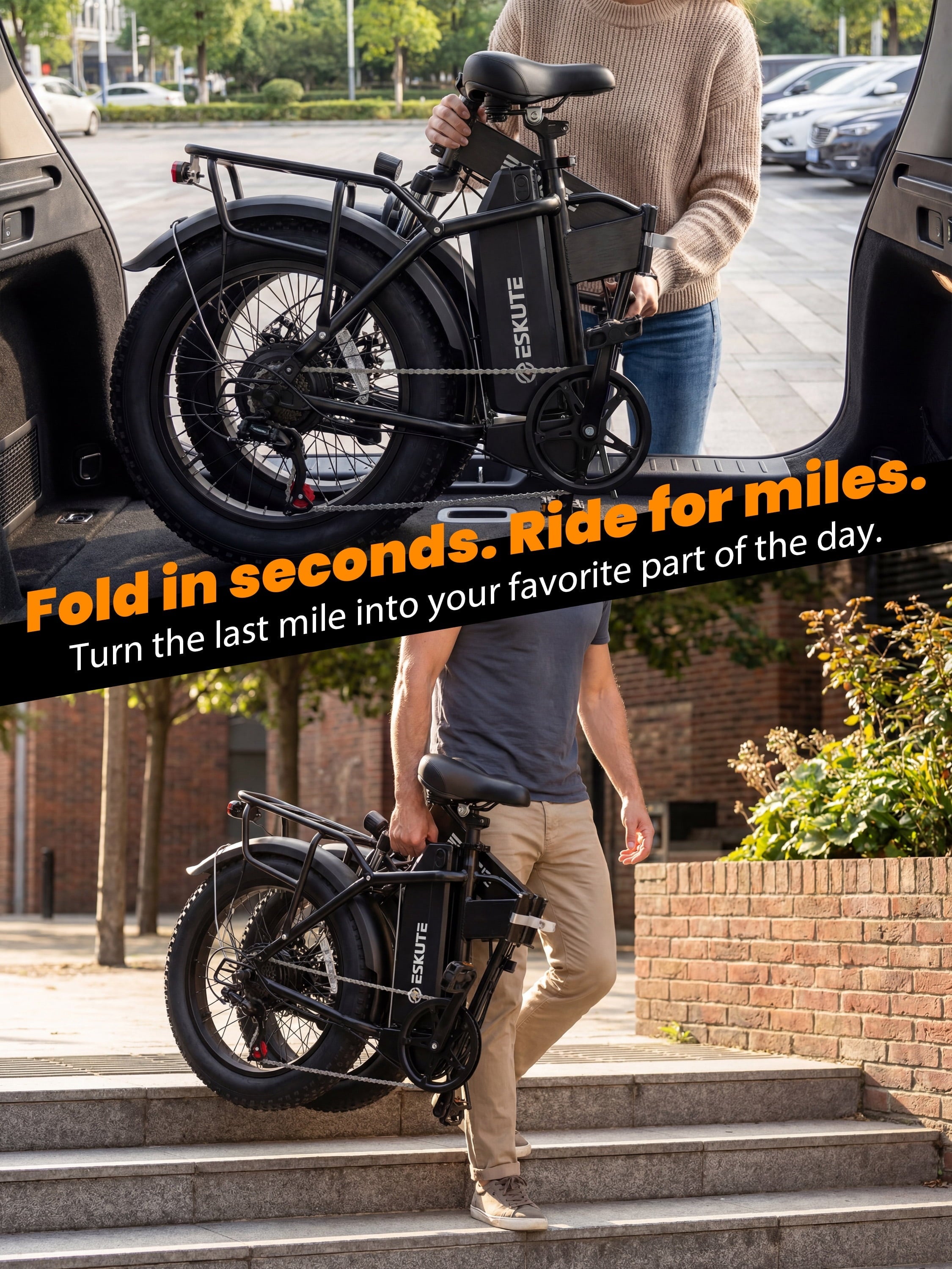 ESKUTE D300 Electric Bike for Adults, Folding Ebike with 1200W Peak Motor 28MPH, 48V 20.8Ah Removable Battery, 20x4.0 Fat Tires, 80 Miles 7-Speed Gear, NFC Unlock,Black, UL2849