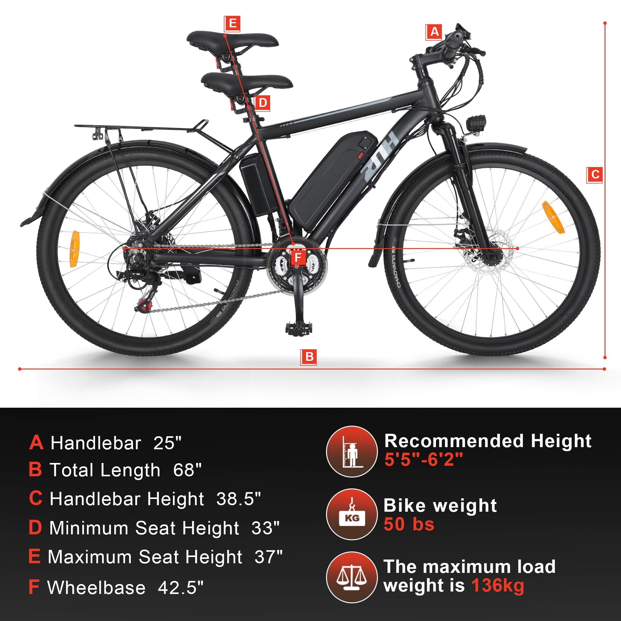 ZNH Electric Bike 26 Electric Mountain Bicycles 350W Motor E bike 21 Speed 36V 10Ah Electric Commuter Bike 20MPH Black Electric Bicycle Ebike