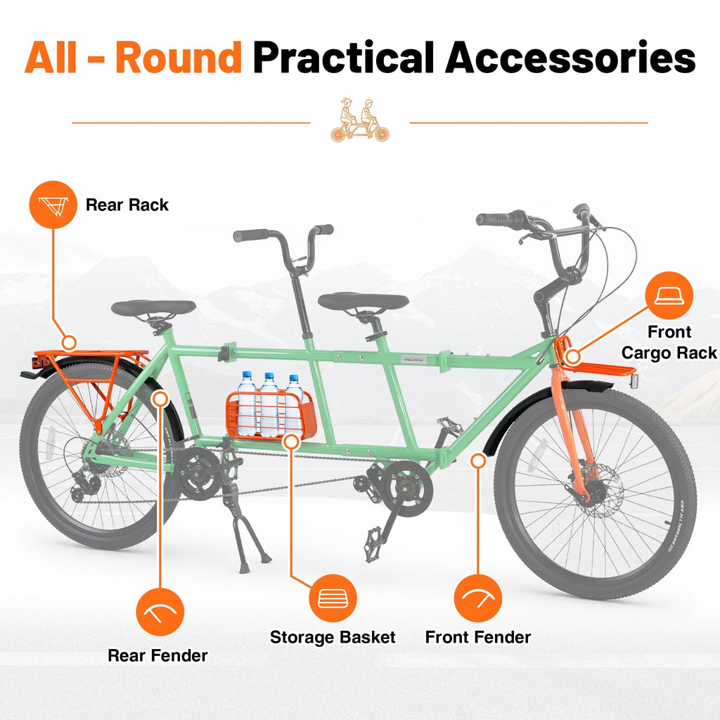 Meghna Tandem Bike 24 inches 4-Fold 2-Seater 6 speed Folding Tandem Dual Disc Brake for Adult Beach Cruiser Silver