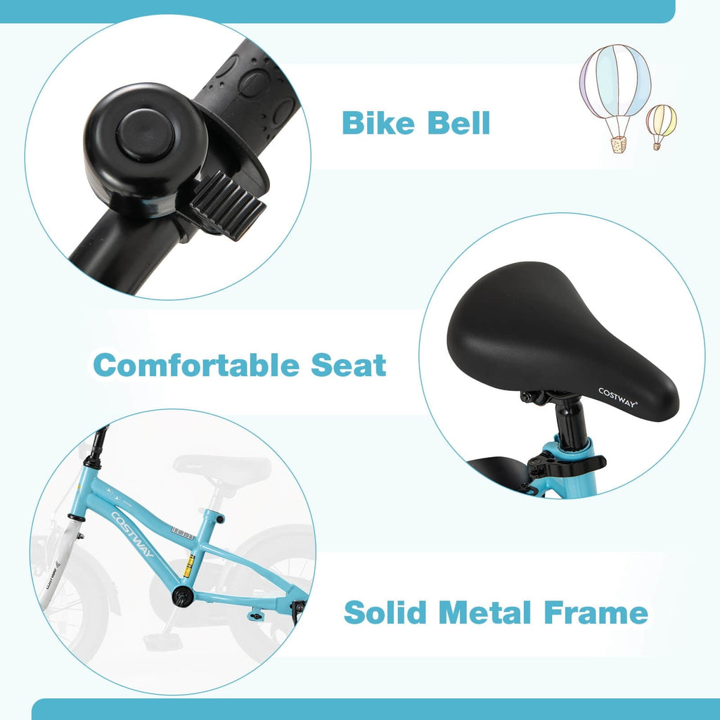 Costway 12 Kids Bike for 3-4 Years Old Boys & Girls with Adjustable Seat Handbrake Reflectors Blue