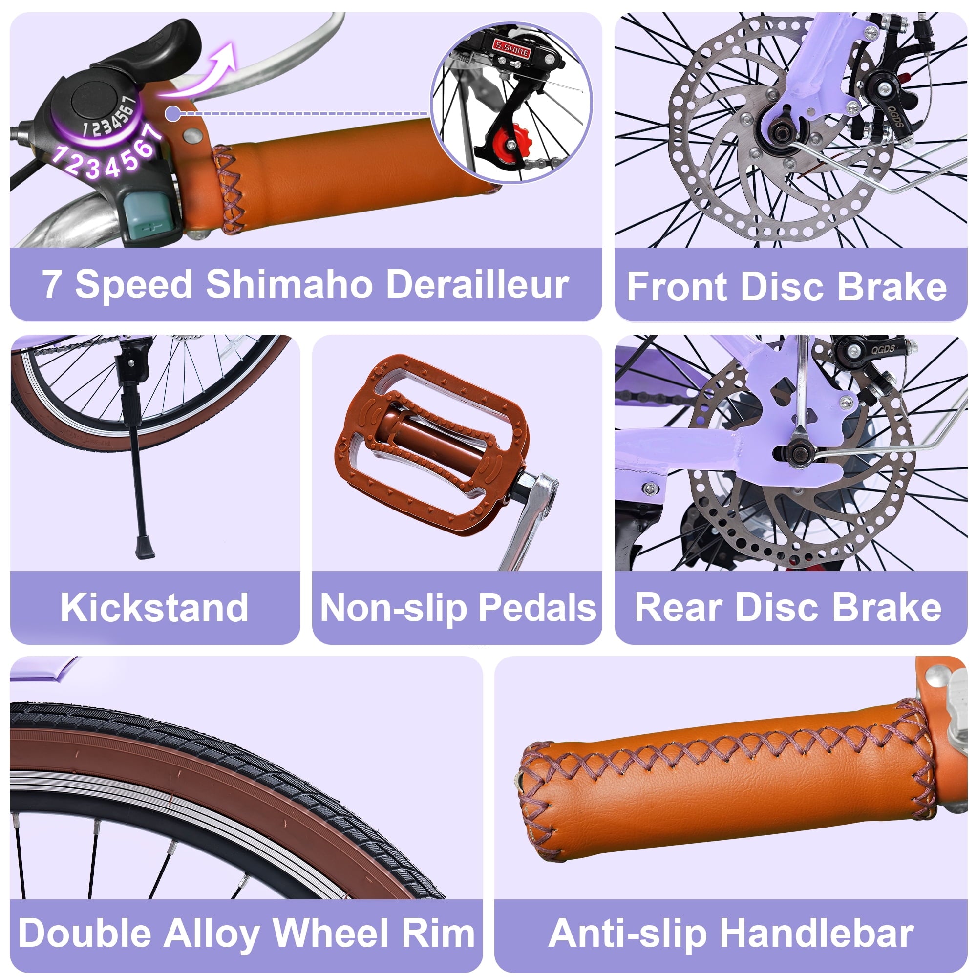 24 Beach Cruisers for Women, Pipleo Bikes for Women with Rattan Basket, 7-Speed & Step-Through Frame