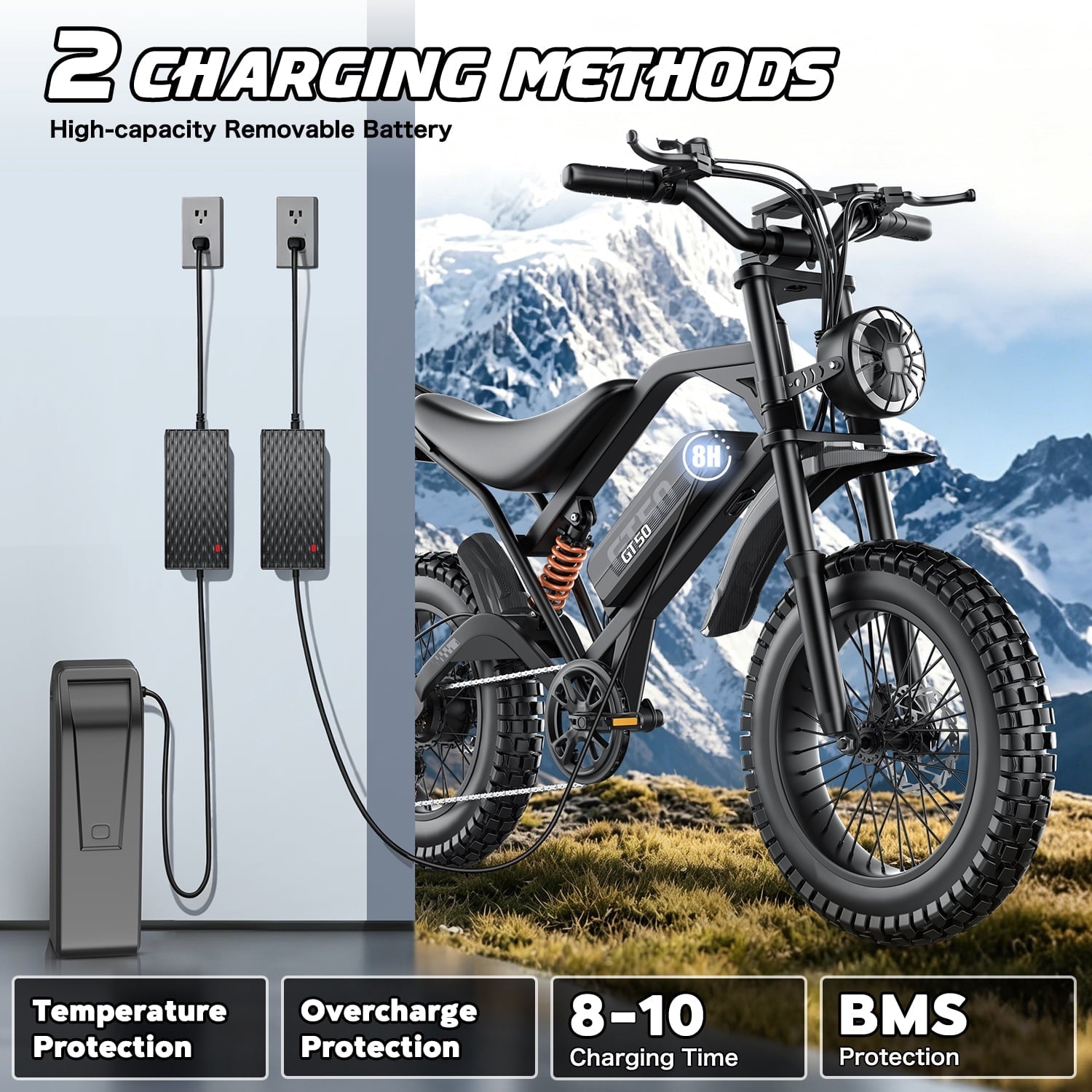 ASKGO Electric Bike for Adult, 2200W Peak Electric Dirt Bike, 100 Miles, 7 Speed Electric Motorcycle, 48V Removable Battery, 20 Fat Tire Off Road Ebike, Full Suspension Ebike for Snow/Beach/Mountain