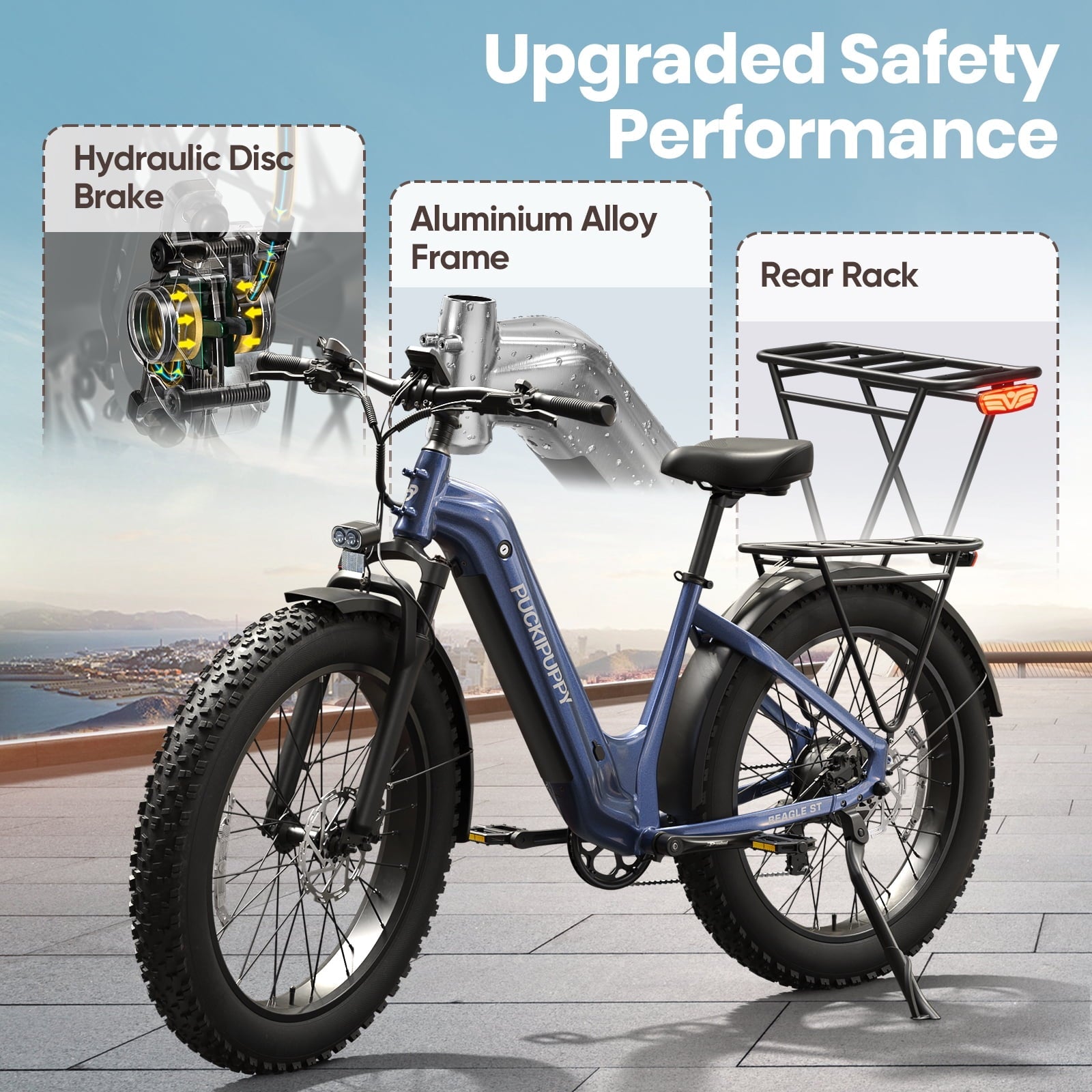 PUCKIPUPPY 960W Peak Electric Bike for Adults Step Through E-Bike 28mph Max Speed 60Miles Range 26 Fat Tire Electric Mountain Bike 48V 15AH Battery 7 Speed off-Road Ebike, Comply with UL2849 By SGS