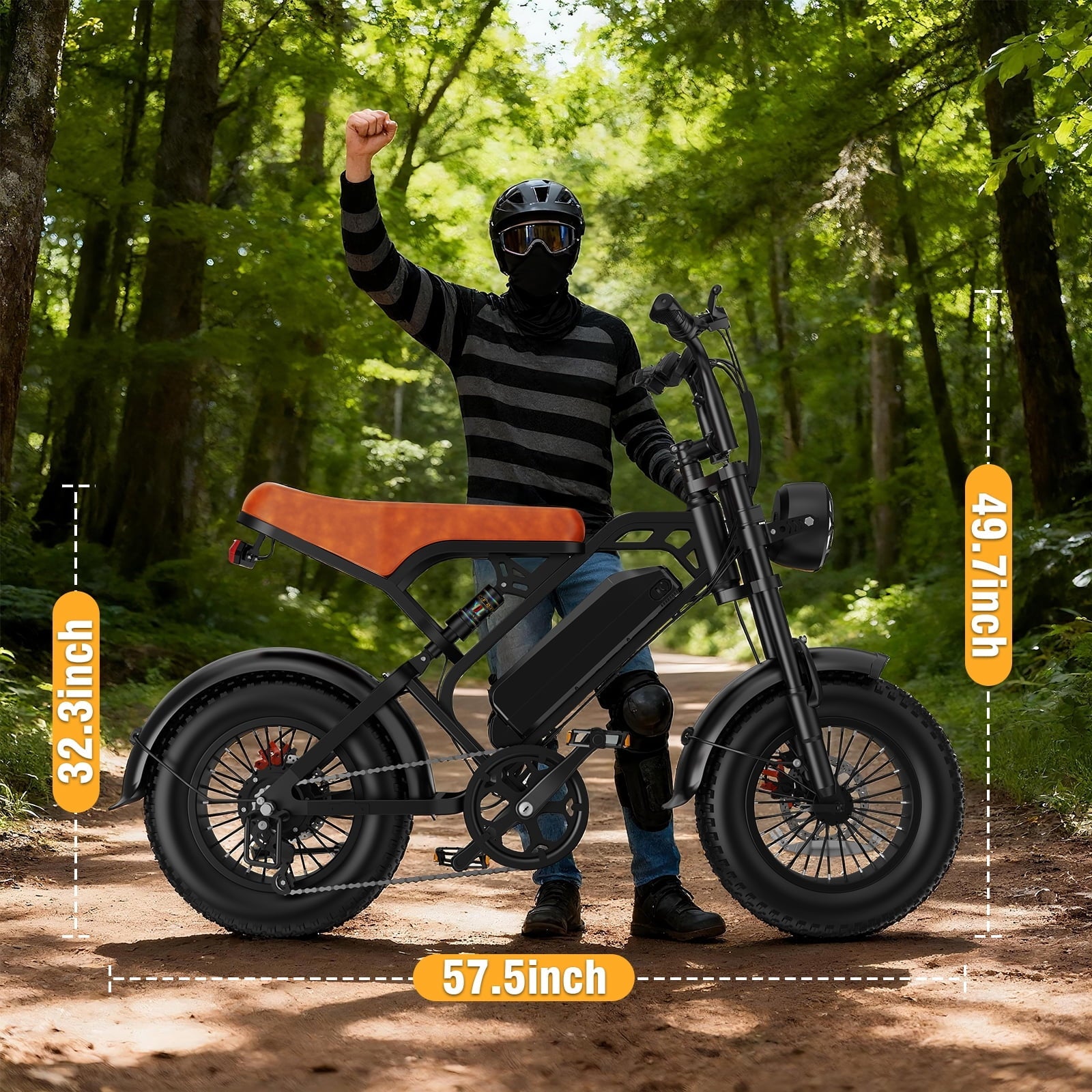1200W Off-Road Electric Bike for Adults, 48V 18AH Removable Battery, 16 Wide Tires, 5-Speed Transmission, Dual Disc Brakes & Spring Suspension