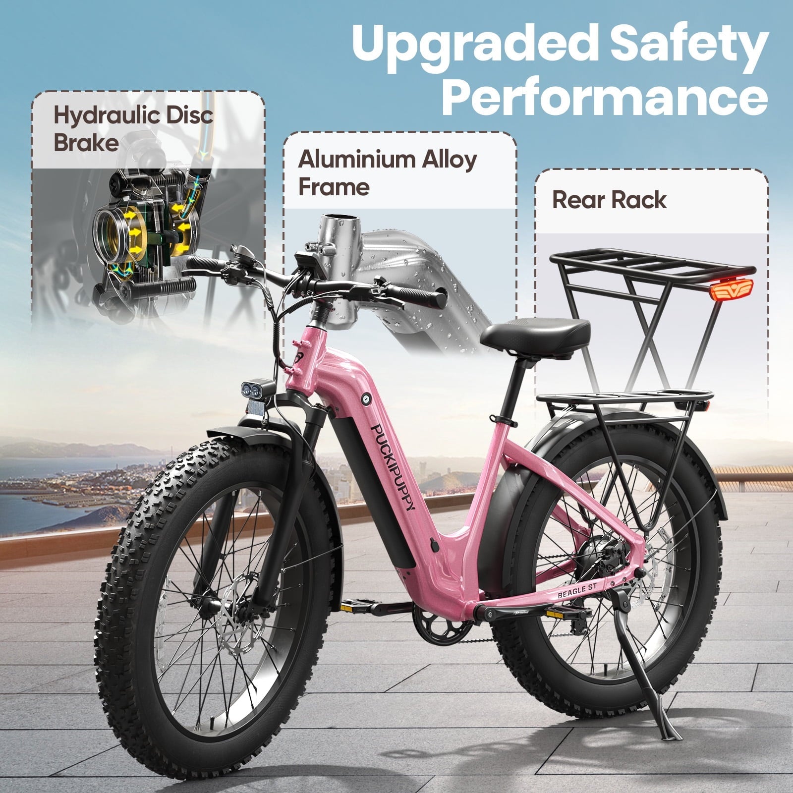 PUCKIPUPPY 960W Peak Electric Bike for Adults Step Through E-Bike 28mph Max Speed 60Miles Range 26 Fat Tire Electric Mountain Bike 48V 15AH Battery 7 Speed off-Road Ebike, Comply with UL2849 By SGS