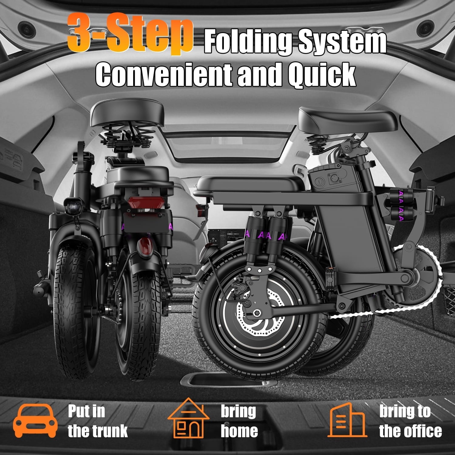 AZHAR 750W Foldable Electric Bike for Adults, 48V 10Ah Removable Battery, 14 Ebike, Electric Mini Bike,The range is 30 miles UL 2849