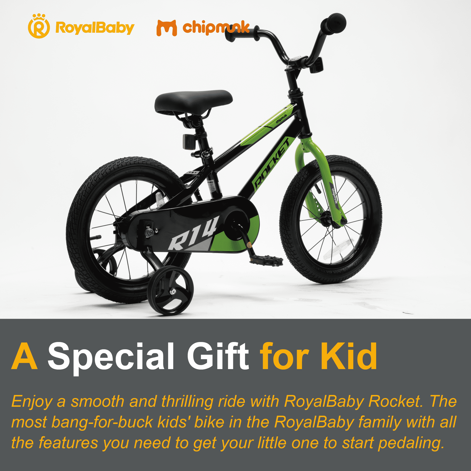 RoyalBaby Rocket Kids 14-Inch BMX Training Wheel Bicycle,Blue