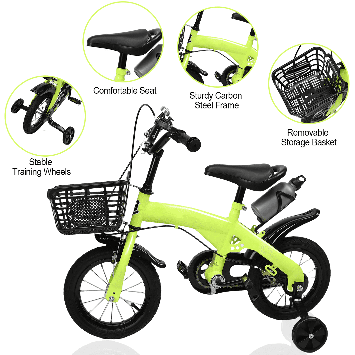12 inch Kids Bike with Training Wheels, Children Bike with Adjustable Handlebar, Kids Bicycle for Boys Girls Toddlers Age 3-5, 2-in-1 Red Toddler Bike