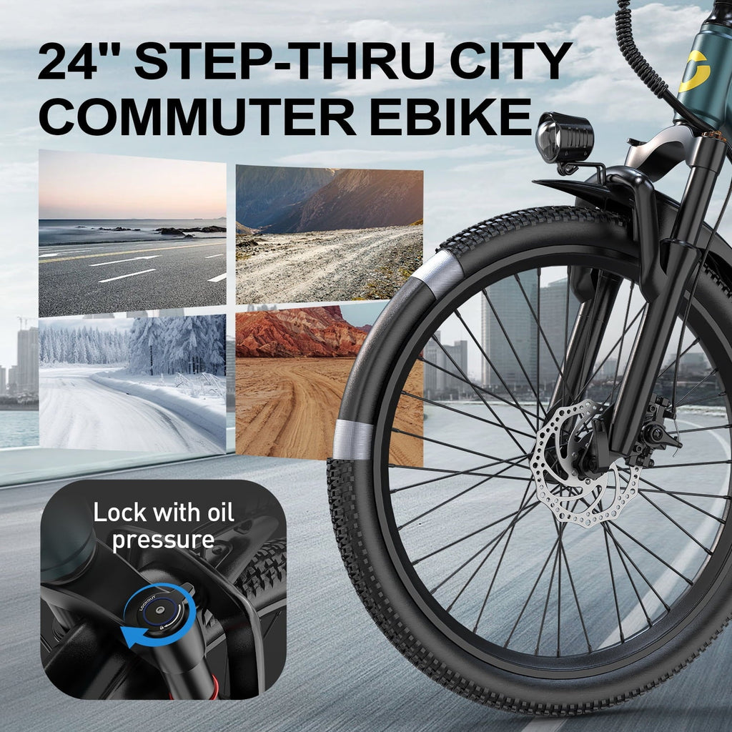 Unibike 24Electric Bike for Adults, 400W Ebike with 36V 10AH Battery, 40Miles Long Range Mountain Bikes, Shimano 7-Speed Electric Bicycle, Blue