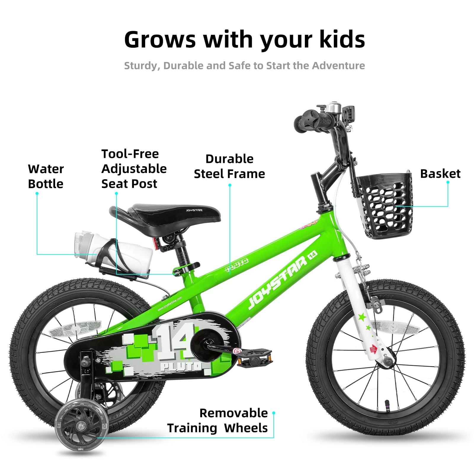 JOYSTAR Pluto Kids Bike with Training Wheels for 14 inch Bike, Gray