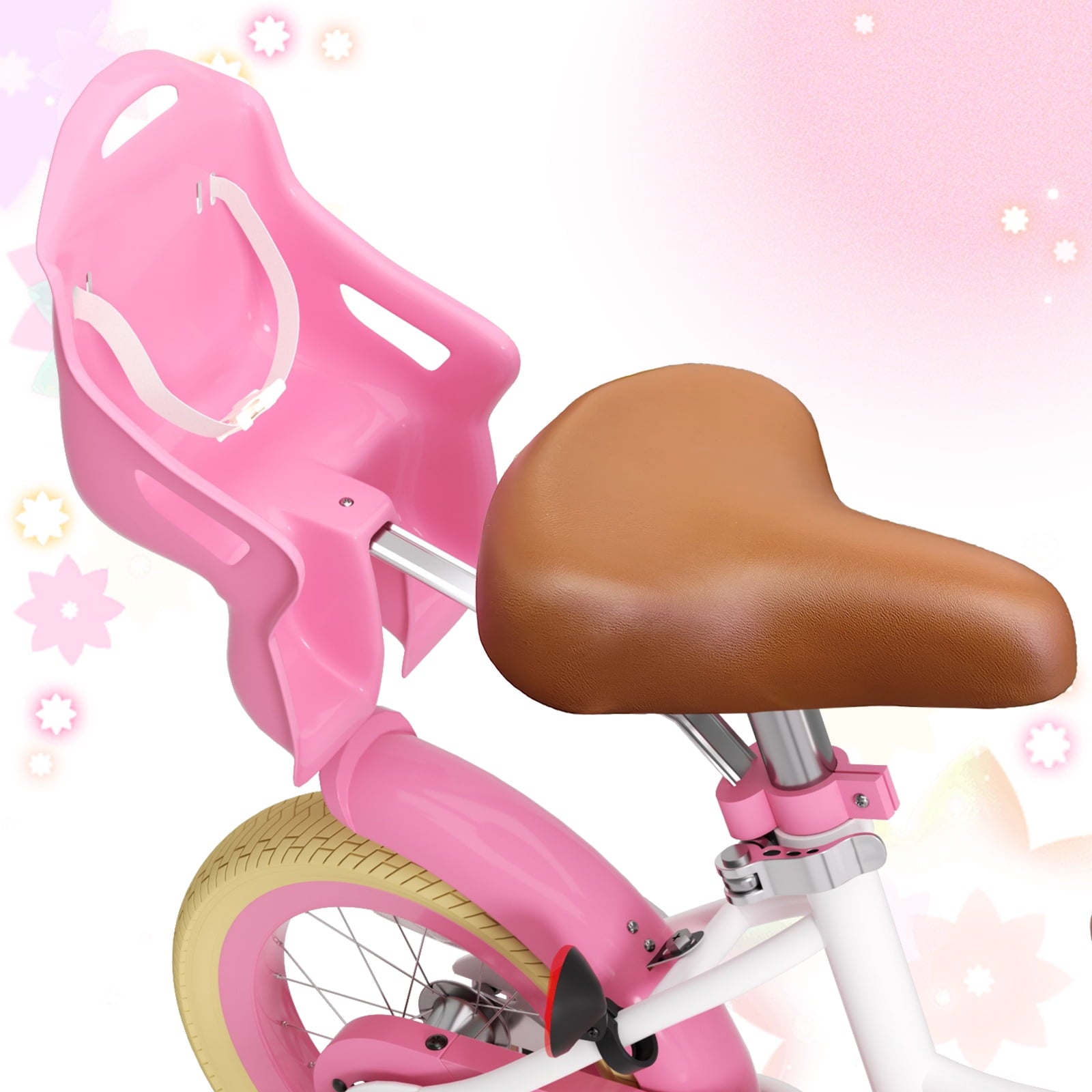 KORIMEFA Bikes for Girls 3-6 Years Old Toddlers, 12 inch Girls Bike with Training Wheels, Basket and Doll Seat, Children Bicycles with Handbrake, White