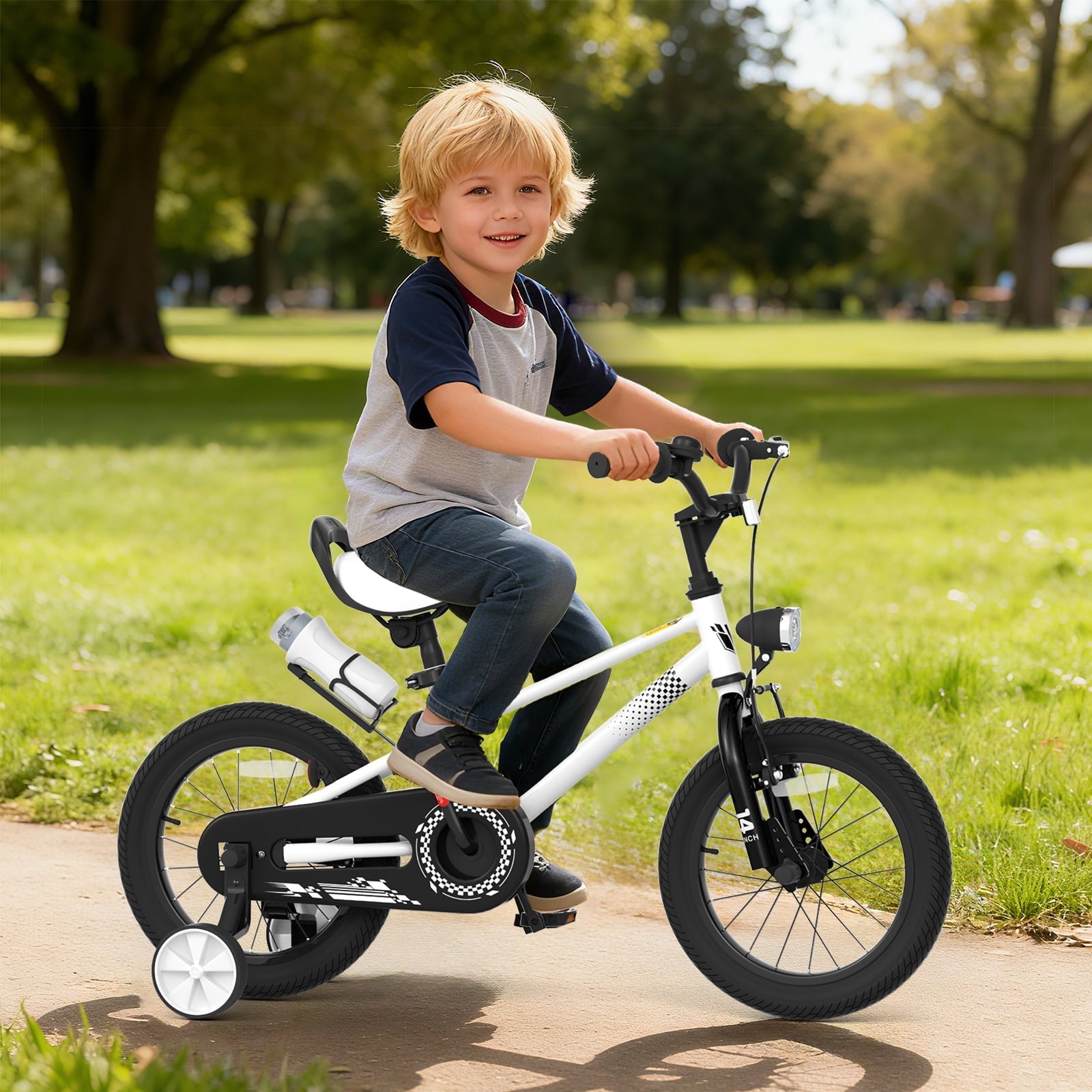 KORIMEFA Kids Bike Boys Bicycle 14 inch for Children Age 4-8 Years Old, Toddler Sport Cycling with Training Wheels, Water Bottle Holder, Blue