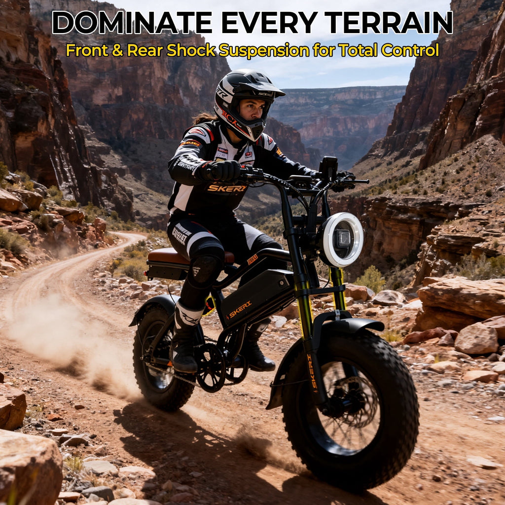 Skeri 750W (Peak 1000W) Electric Bike, 16” x 4” Fat Tire Dual Suspension E-Mountain Bikes, 48V 13Ah Battery UL2849