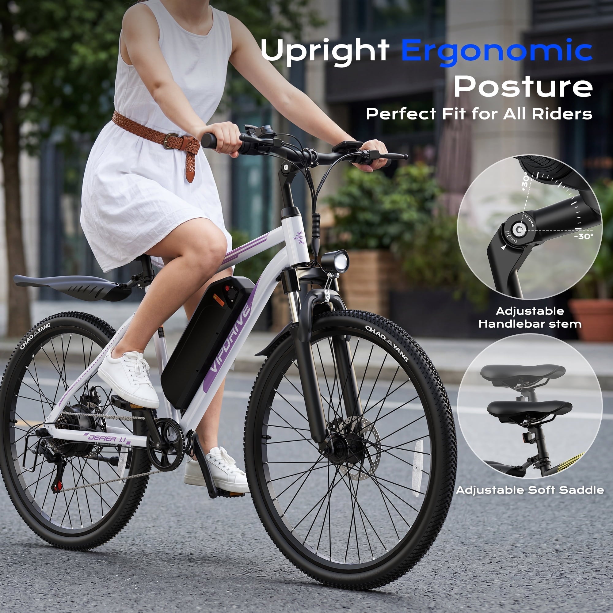 VIPDRIVE Electric Bike for Adults, 26'' 750W Peak Ebike, 48V 7.8AH Removable Battery .Up to 40 Miles 20MPH Electric Mountain Bike .Front Fork Suspension .UL2849