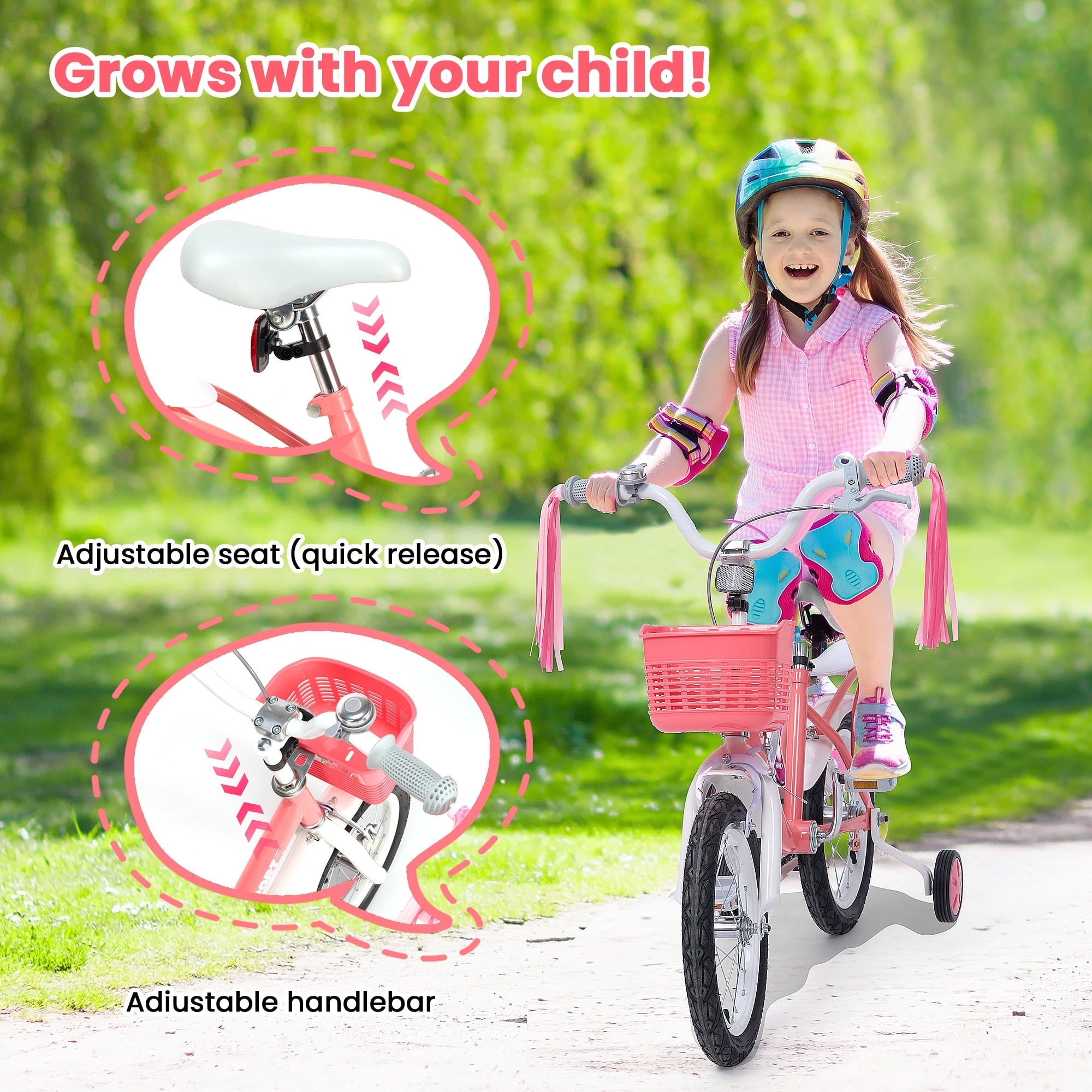Naipo 12 Inch Kids Bike Boys Girls, Kid's Bikes with Training Wheels, Children Bicycle for Kids and Toddler Gift, Pink
