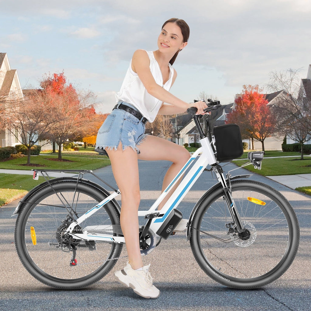 Elifine 500W Electric Bike for Adults, 26 Commuter Electric Bicycle 19.8mph City Ebike with 5 Riding Modes, 48V 7.8Ah Removable Battery UL 2849, LCD Intelligent Display Hybrid Electric Bike Red