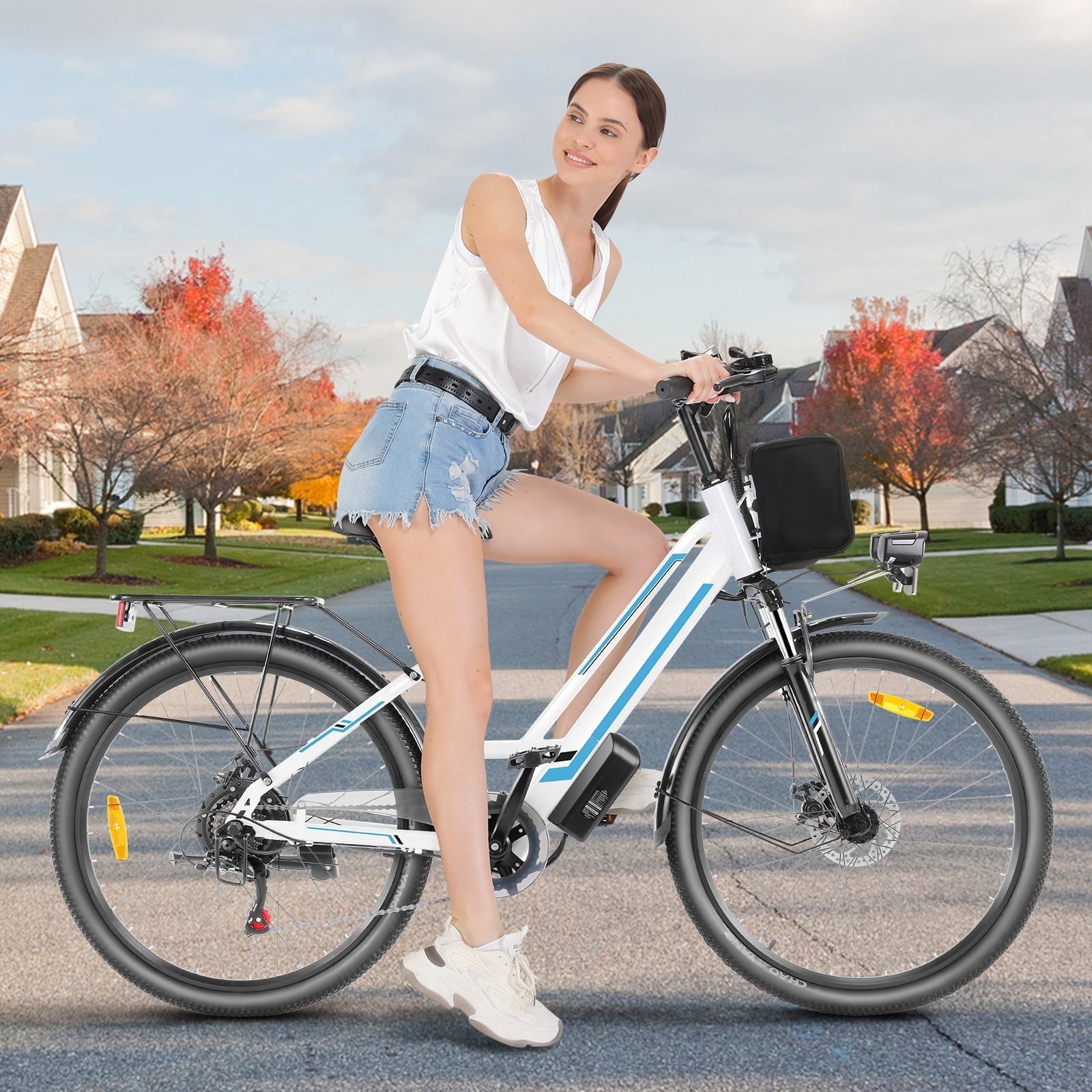 Elifine 500W Electric Bike for Adults, 26 Commuter Electric Bicycle 19.8mph City Ebike with 5 Riding Modes, 48V 7.8Ah Removable Battery UL 2849, LCD Intelligent Display Hybrid Electric Bike Red