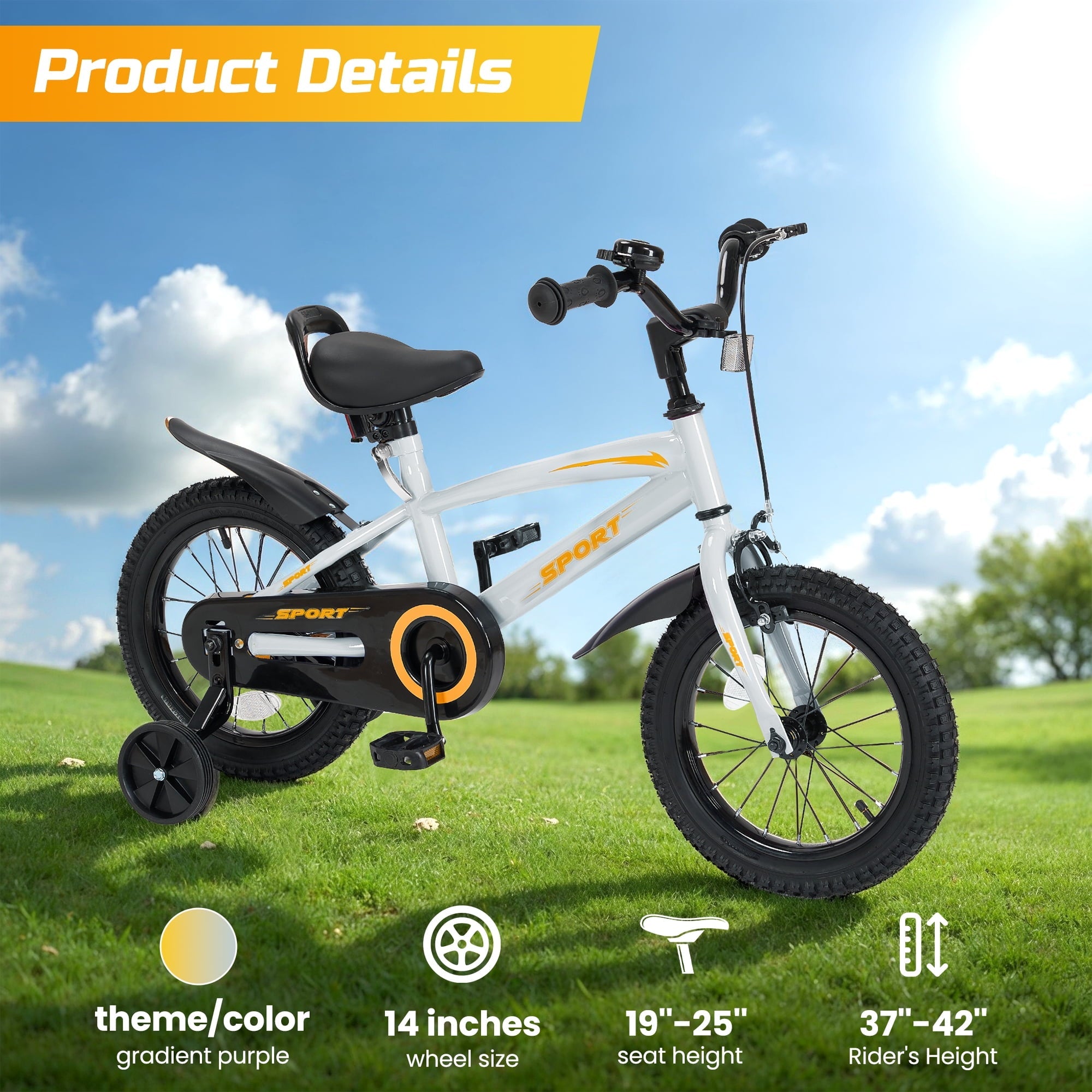 Naipo 16 Inch Kid Bikes for Boys and Girls Kid Bicycles with Kickstand and Training Wheels Boys Bike Gray-Orange