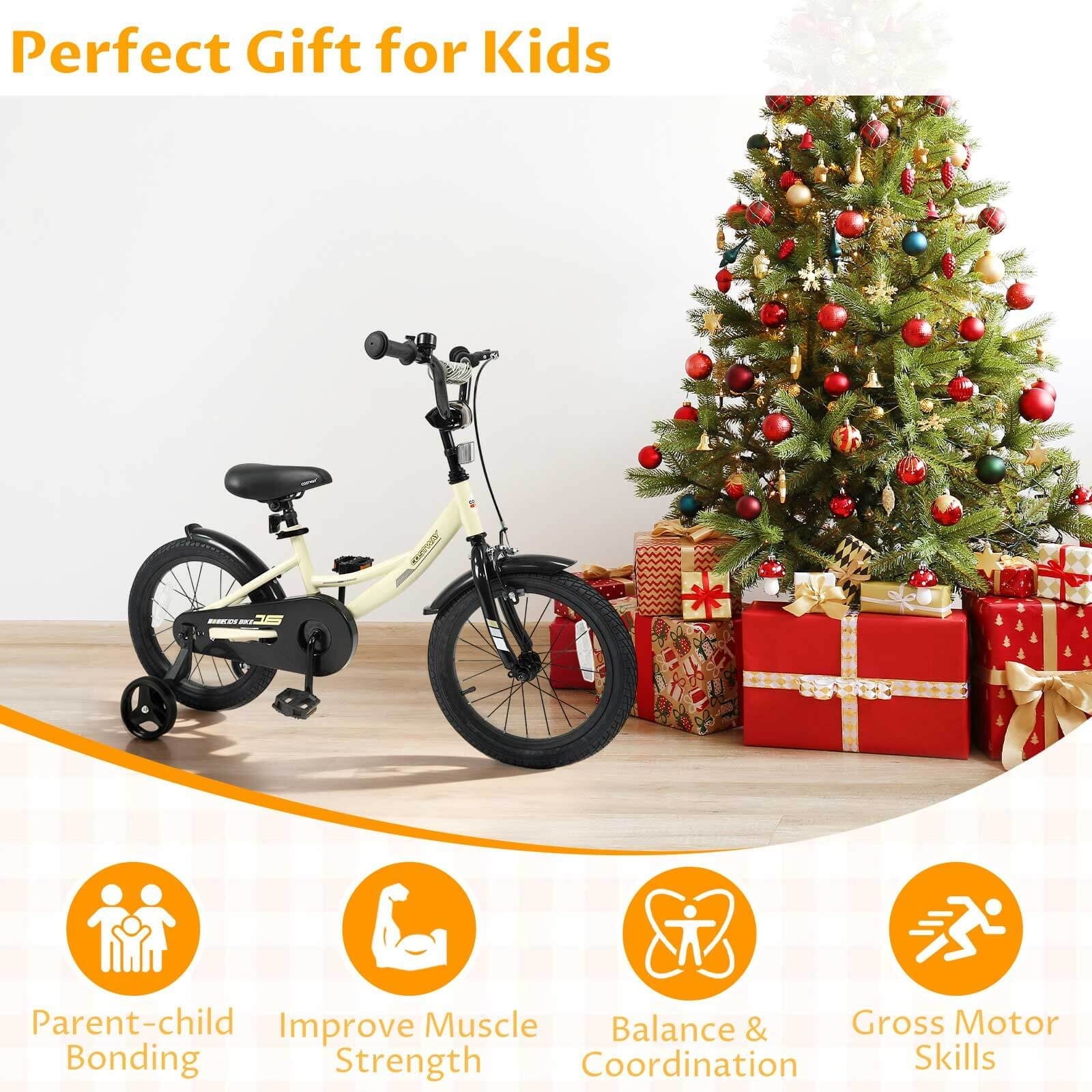 Costway 18 Inch Kids Bike with Training Wheels Dual Brakes Adjustable Seat Handlebar Height