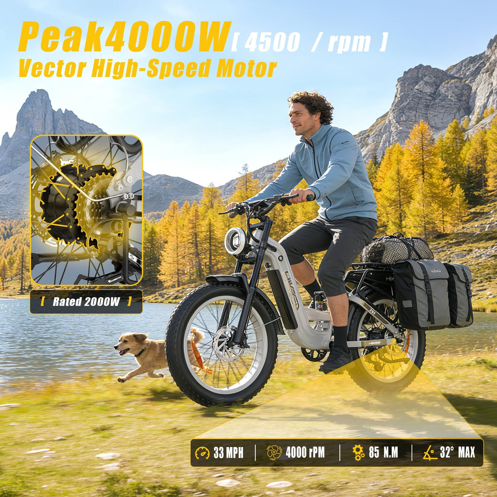 Electric Bike for Adults, 2000W 4000W Peak Motor, 48V 25Ah Removable Battery, 26x4.0 Fat Tire Ebike, 7-Speed Shimano, Front Fork & Linkage Suspension, Rear Rack, 40MPH, UL2849, Green