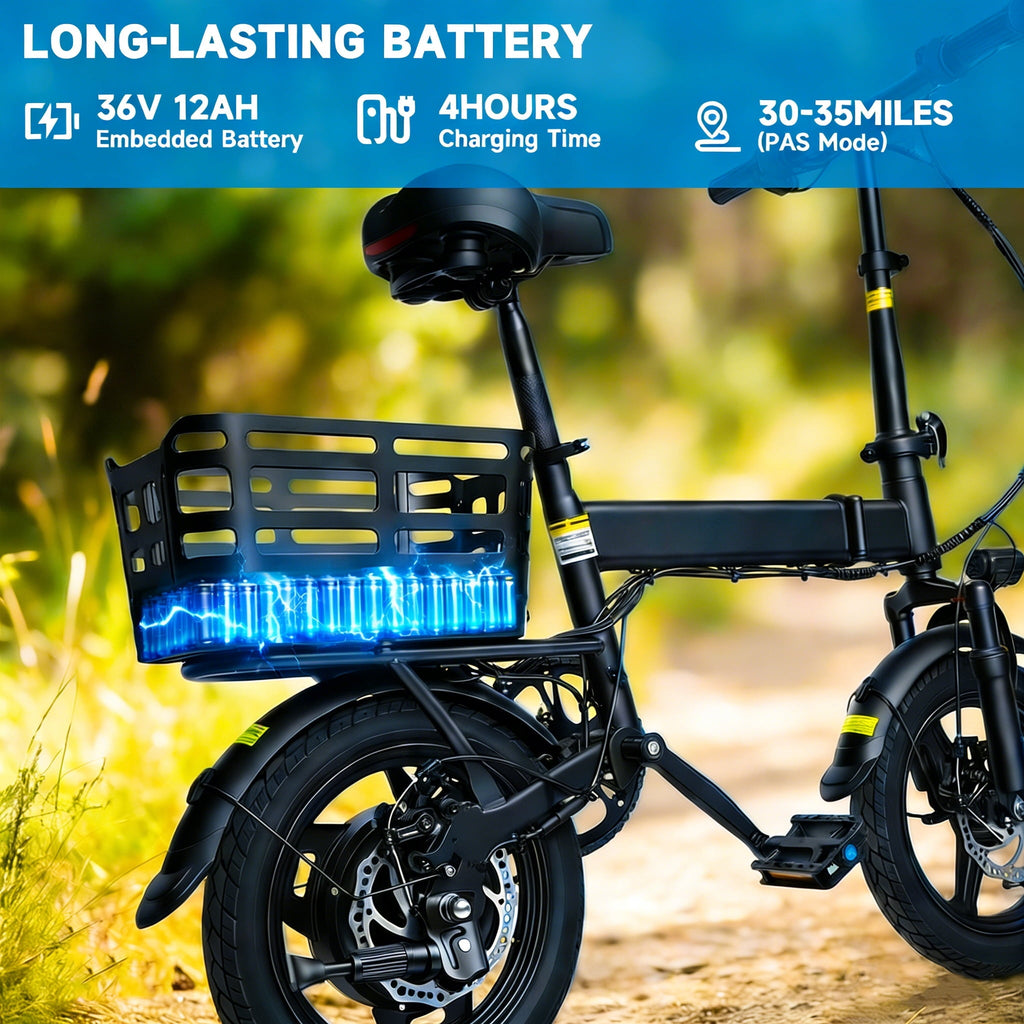 14 Folding Electric Bike for Adults with Basket,500W Peak Motor,20MPH 35 Miles,432Wh Battery,Commuting/Shopping Mini Ebike,UL2849