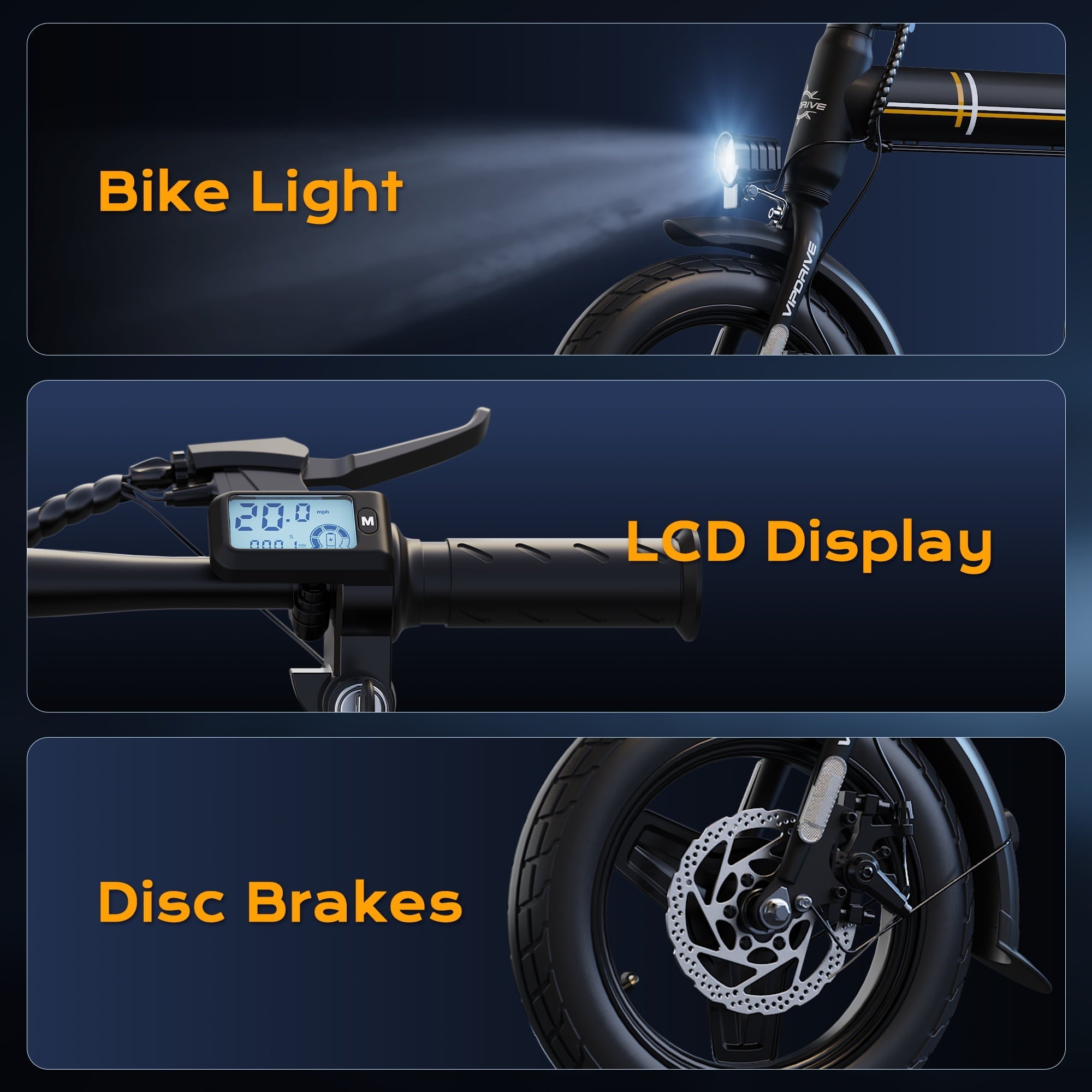 VIPDRIVE Electric Bike, 14 Folding EBike for Adults, 500W Peak Motor, 36V 7.8Ah Battery, 20MPH City Commuter E-Bike, Mini Ebike, LCD Display, UL2849