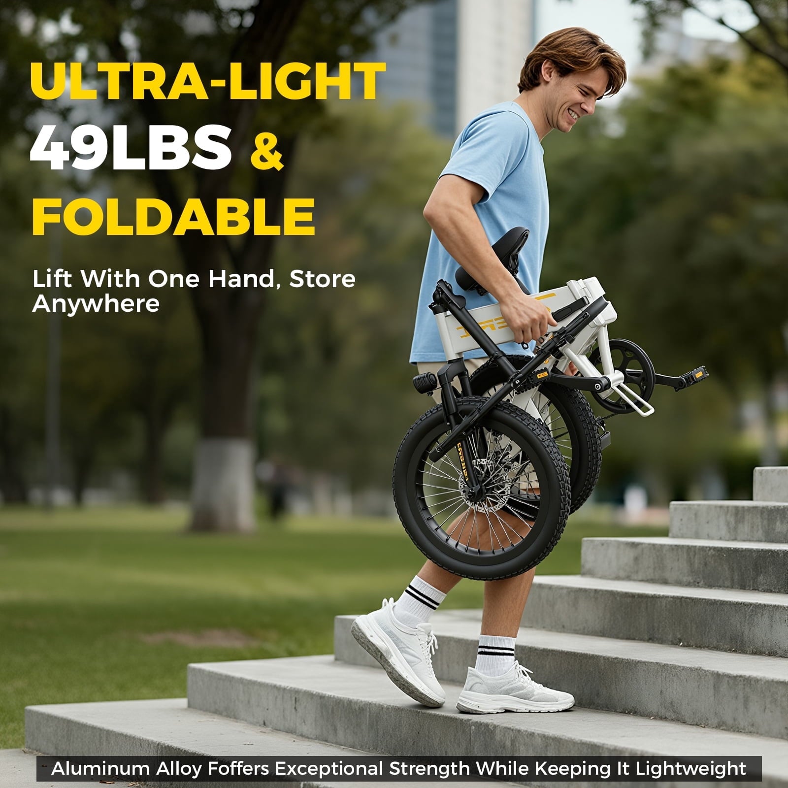 Skeri 20 Folding Electric Bicycle for Adults - 27MPH Max (Pedal-Assist), City Commuting, 48V Battery, 500W Peak, Aluminum Alloy Frame 49LBS, Adjustable Seat with LCD Display
