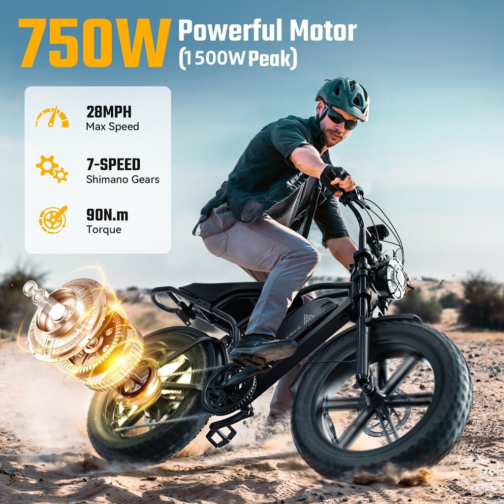 TST Electric Bike for Adults, 750W Peak 1500W Motor, 20x4 Fat Tire, E Mountain Bike, 48V/15AH UL2849