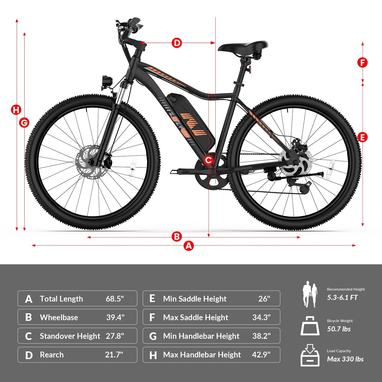 ZDZA 27.5'' Electric Bike for Adults, 1500W Motor 25MPH E-Mountain Bike, 48V 10.4Ah Removable, 7-Speed Ebike with Display UL2849