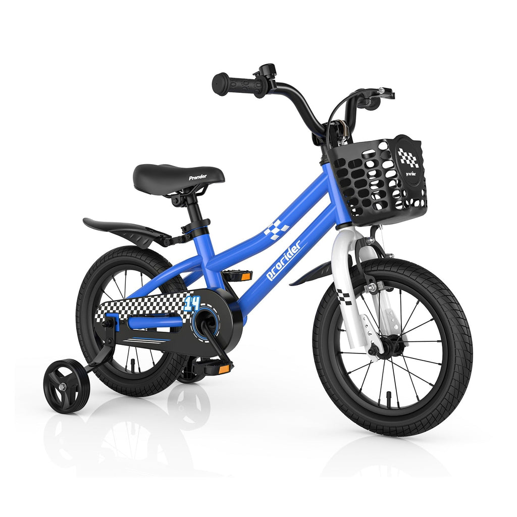 Costway 14'' Kid's Bike with Removable Training Wheels & Basket for 3-5 Years Old Blue