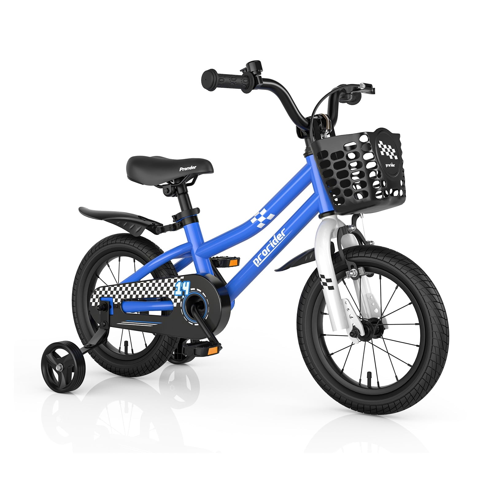 Costway 14'' Kid's Bike with Removable Training Wheels & Basket for 3-5 Years Old Blue