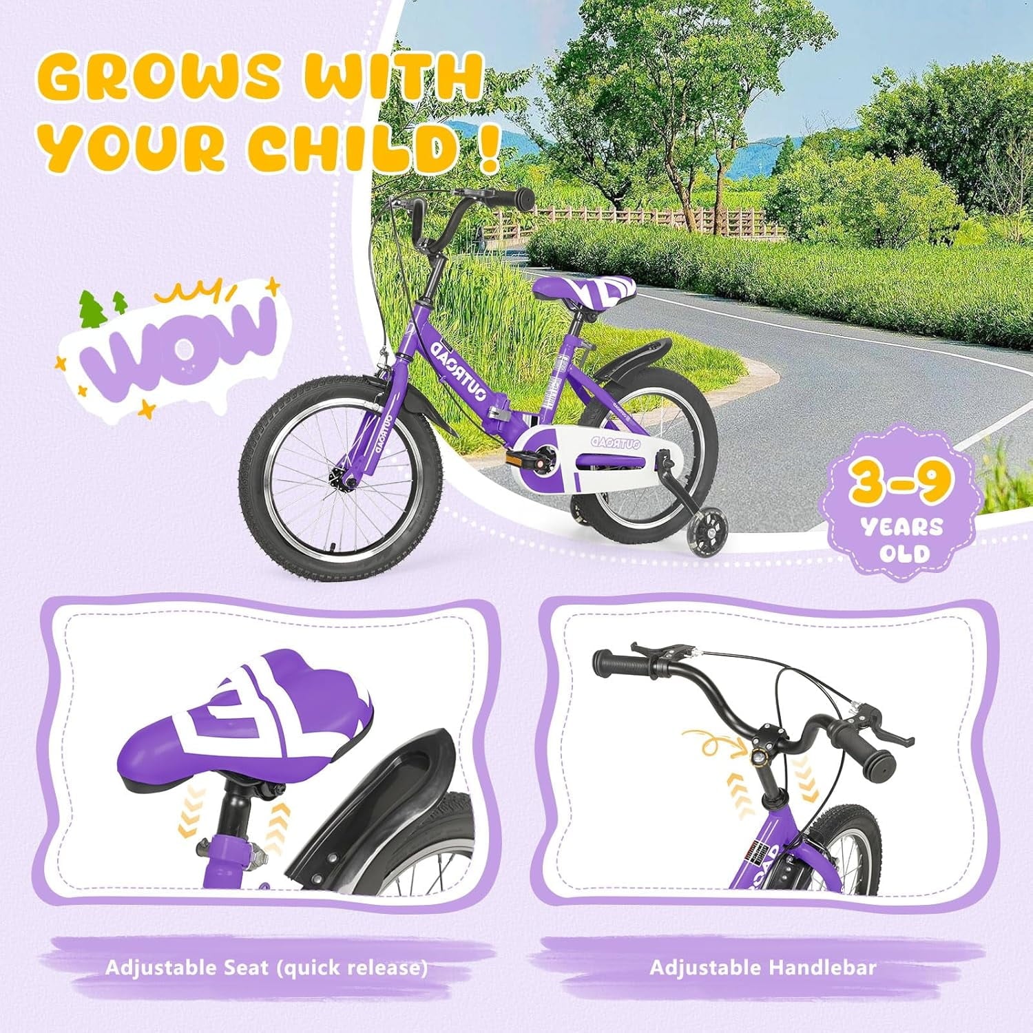 Marknig 14 16 18 Folding Kids Bike with Removable Training Wheels, Children's Bicycle for Boys & Girls Ages 3-9 Years, Easy-Storage Toddler Bike
