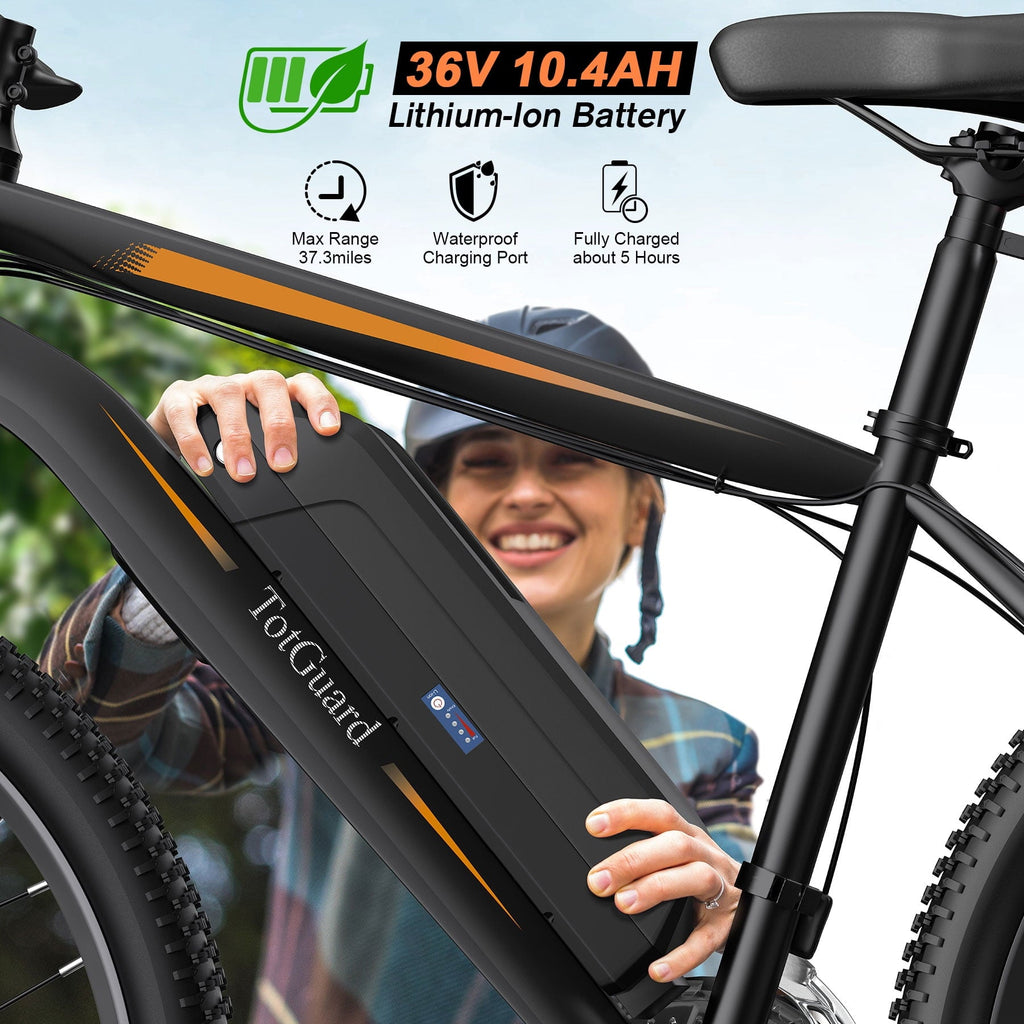 TotGuard Electric Bike for Adults, 26 Ebike 350W Adult Electric Bicycles, Electric Mountain Bike with 36V 10.4Ah Battery, Suspension Fork, Shimano 21 Speed Gears