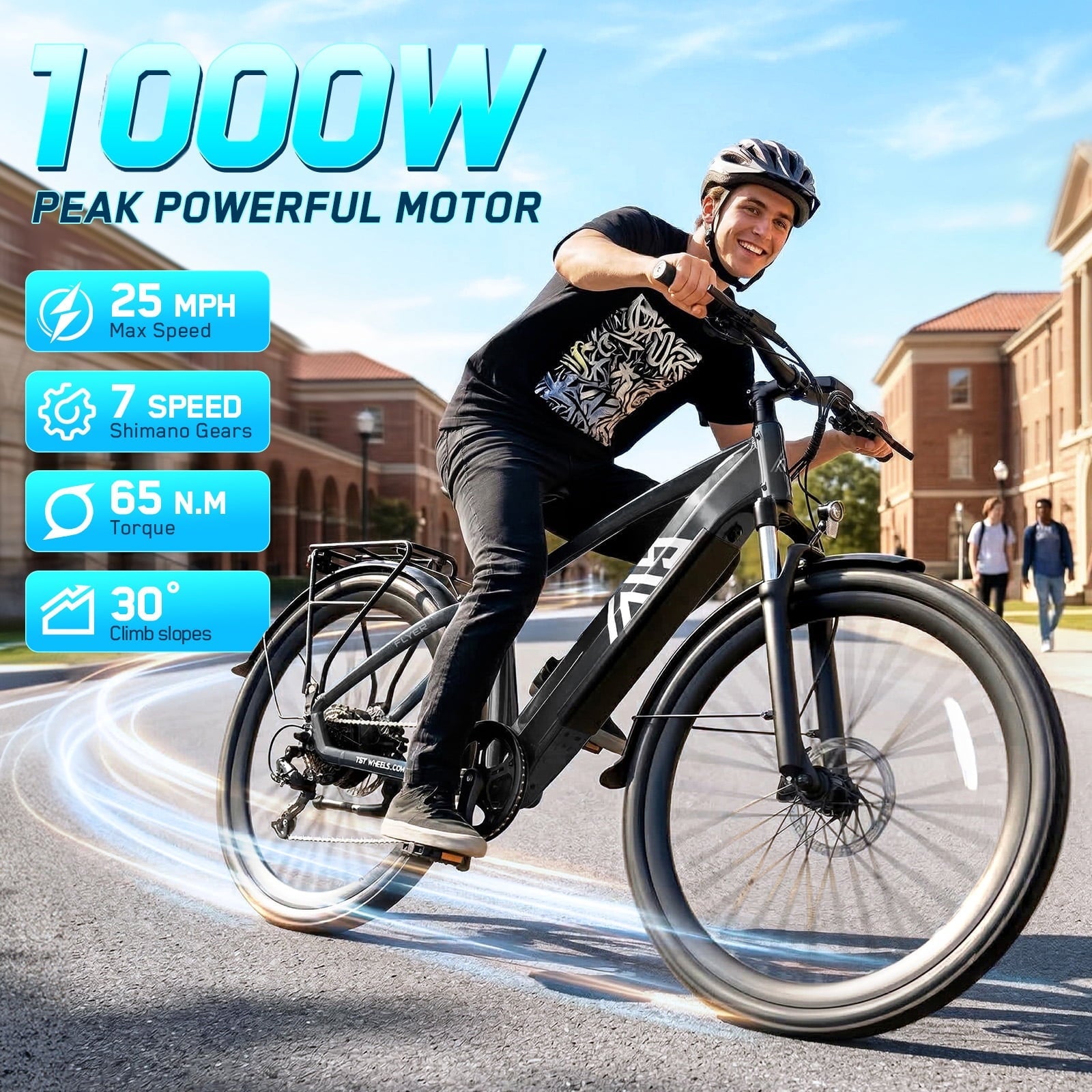 TST Electric Bike for Men, Peak 1000W E Mountain Bike, Electric Bicycle, 27.5 Tire EBike, Hydraulic Disc Brakes, 48V/15Ah Battery
