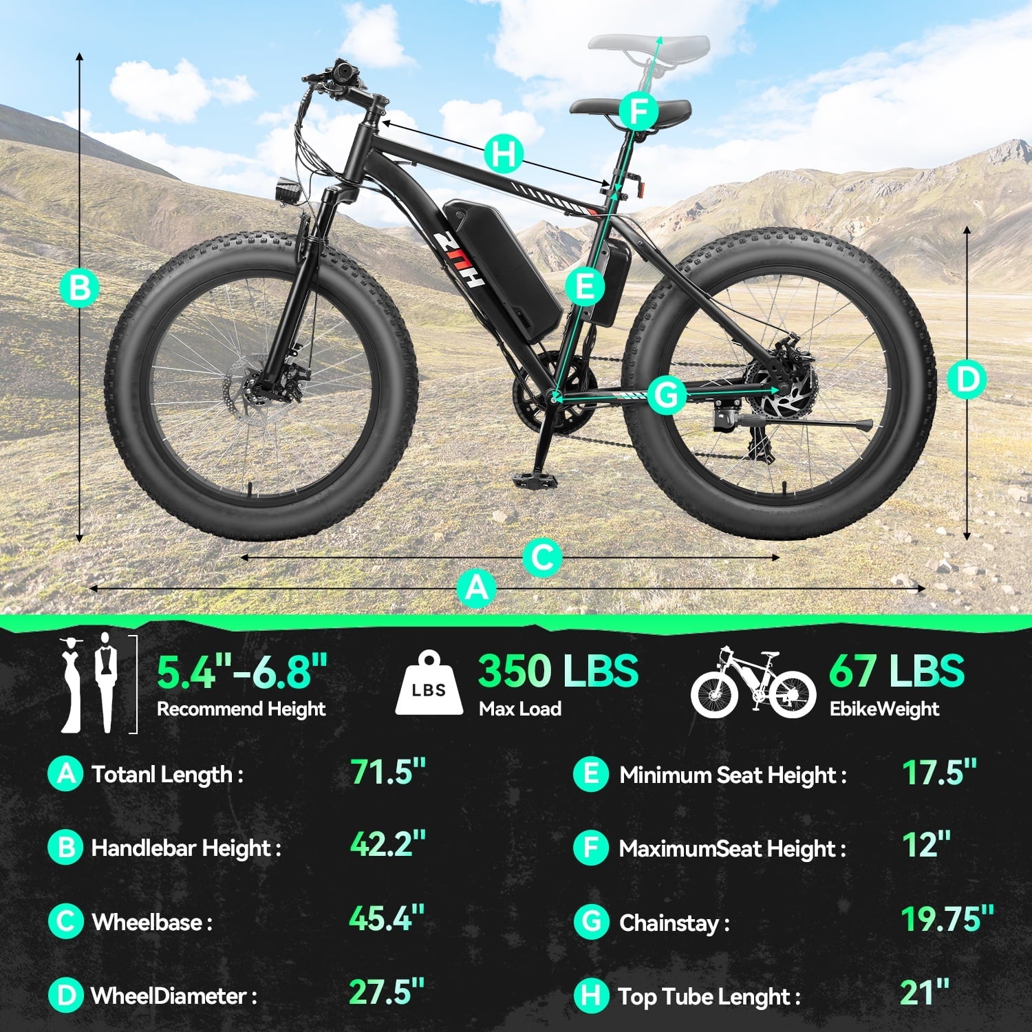 ZNH Peak 1000w Electric Bicycle for Adults,24*4 Fat Tire Ebike for Snow&Beach, Electric Mountain Bike w 48V 13AH Removable Battery, UL2849 , Black