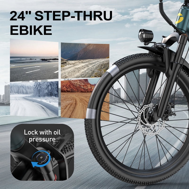 Unibike Ebike for Adults 24'', 748W Peak Motor, All-Terrain Electric Mountain Bike, 36V 10AH Battery, Top Speed 22 MPH, Ul2849, Black
