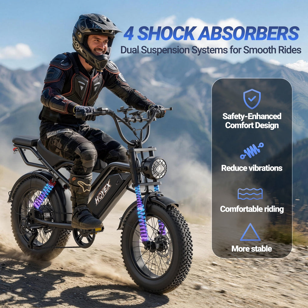 HQYEX HQ20 Adult Electric Bike, 1500W Brushless Motor, 20 Fat Tire Ebike, 48V 20Ah Removable Battery, 31MPH Top Speed with Dual Suspension & Dual Disc Brakes for All-Terrain Use