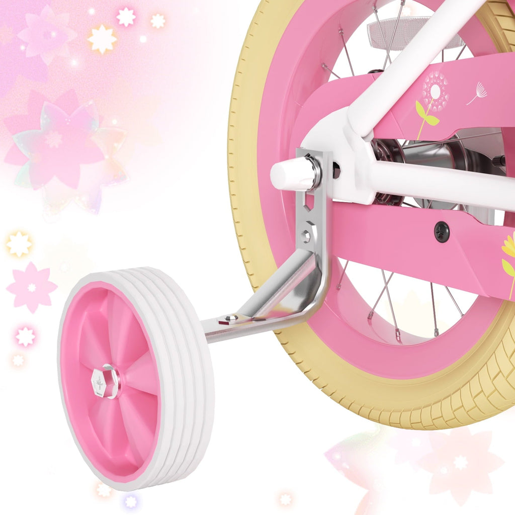 KORIMEFA Bikes for Girls 3-6 Years Old Toddlers, 12 inch Girls Bike with Training Wheels, Basket and Doll Seat, Children Bicycles with Handbrake, White