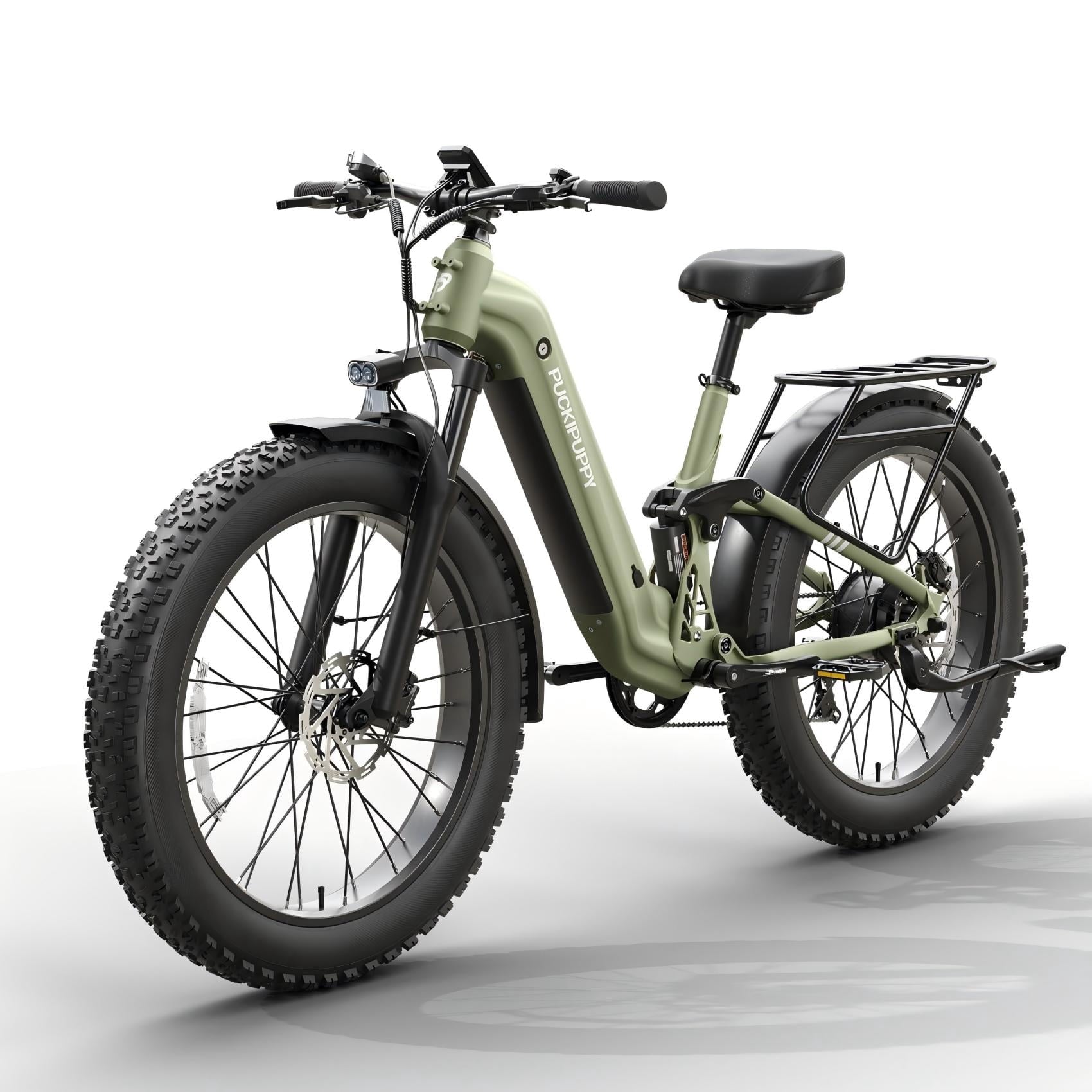 PUCKIPUPPY 26 Electric Bikes for Adults 960W Peak Step Through E-Bikes up to 80Miles Range 48V 20AH Battery Full Suspension Ebike 28 mph Max Speed Fat Tire E-Mountain Bike 7 Speed, UL2849 by SGS