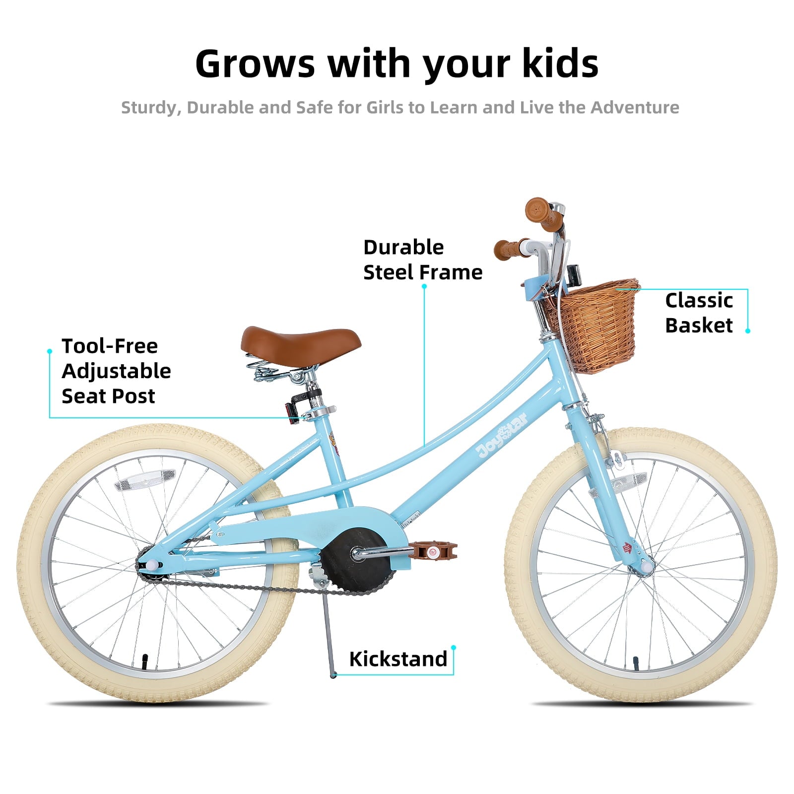 JOYSTAR Girls Bike for 2-13 Years Old Toddlers and Kids, 12 14 16 18 Kids Bike with Training Wheels & Basket, 20 Inch Kid's Bicycle with Kickstand, Retro Style Bikes