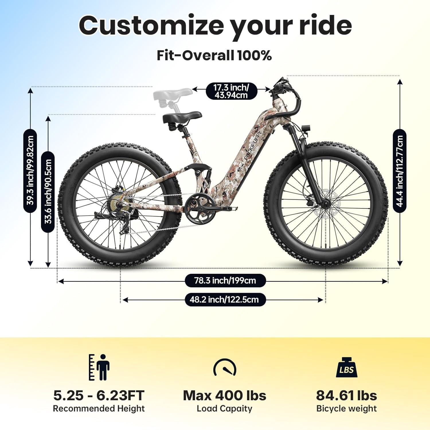 PUCKIPUPPY Electric Bikes for Adults 26 Step-Thru Ebikes 960W Peak Motor 80Miles Range 28mph Max Speed 48V 20AH Battery Full Suspension Fat Tire Mountain E Bike 7 Speed, Comply with UL2849 By SGS