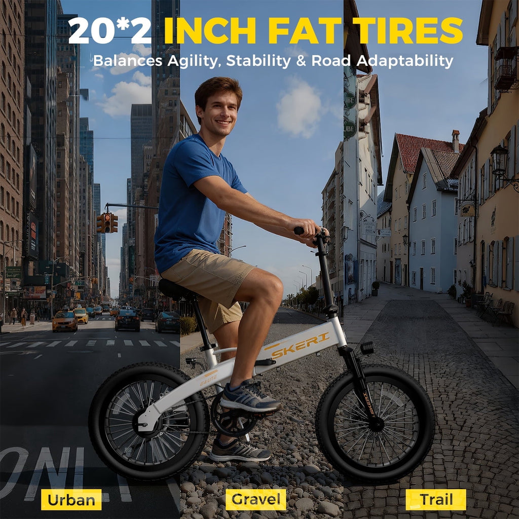 Skeri 20 Folding Electric Bicycle for Adults - 27MPH Max (Pedal-Assist), City Commuting, 48V Battery, 500W Peak, Aluminum Alloy Frame 49LBS, Adjustable Seat with LCD Display