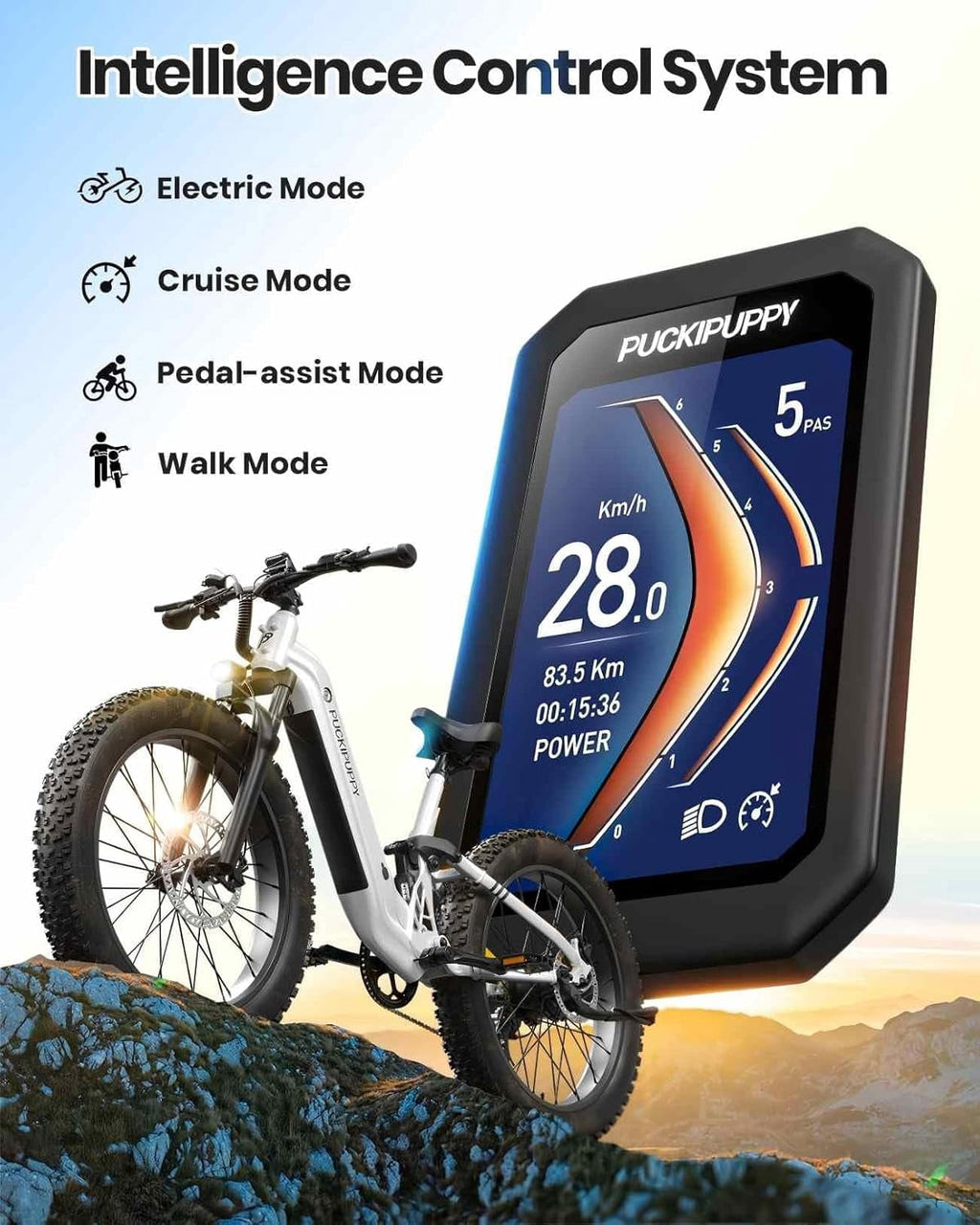 PUCKIPUPPY 26 Electric Bikes for Adults 960W Peak Step Through E-Bikes up to 80Miles Range 48V 20AH Battery Full Suspension Ebike 28 mph Max Speed Fat Tire E-Mountain Bike 7 Speed, UL2849 by SGS
