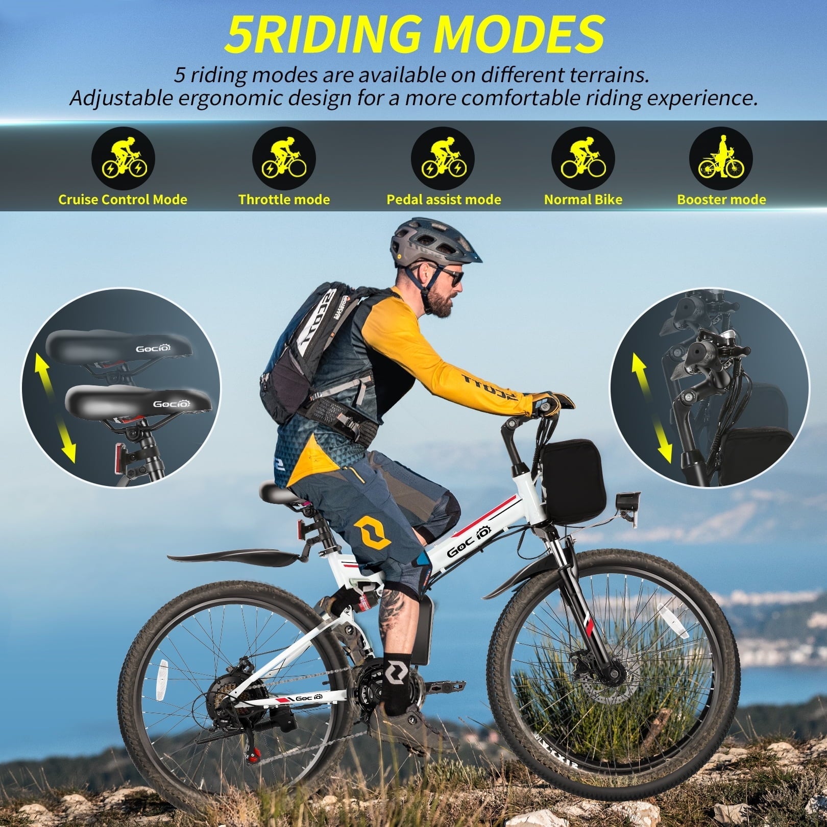 Gocio 26 Folding Electric bike for Adults, 750W Peak Motor 48V 7.8Ah Battery, 21 Speed Mountain Ebike, UL2849