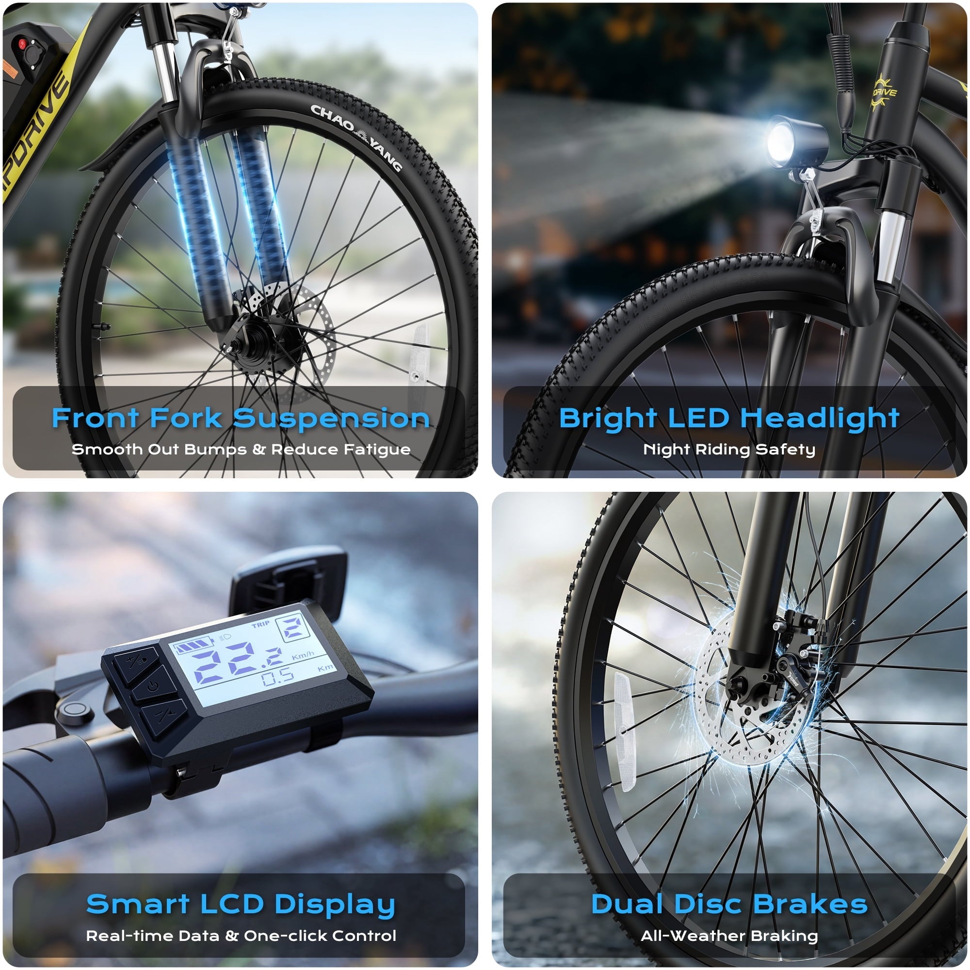 VIPDRIVE Electric Bike for Adults, 26'' 750W Peak Ebike, 48V 7.8AH Removable Battery .Up to 40 Miles 20MPH Electric Mountain Bike .Front Fork Suspension .UL2849