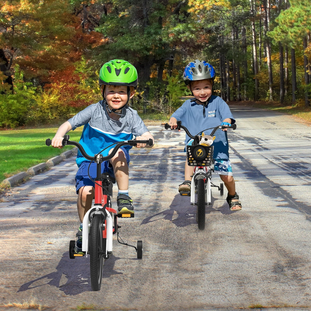 Costway 14'' Kid's Bike with Removable Training Wheels & Basket for 3-5 Years Old Blue