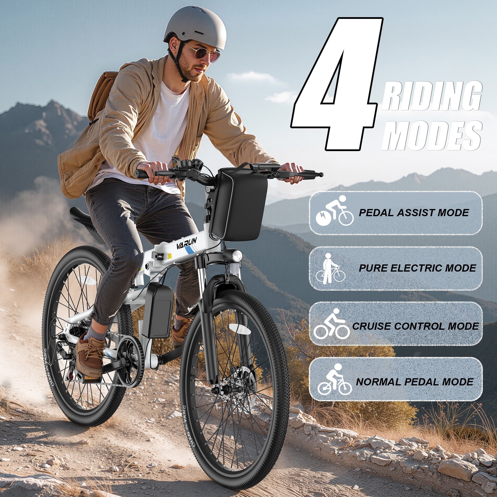 VARUN Electric Bike, 26 Foldable Ebike, Peak 750W Motor, 48V 374.4Wh Battery, up to 20+mph 50 Miles, 7 Speeds with Bike Pump, Phone Holder & Bike Lock & Rear Light, E Bike for Adult, UL2849(Black)
