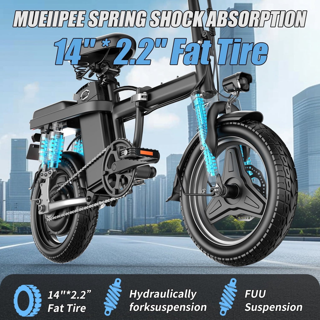 Electric Bike for Adults,  Electric Bicycle with 48V Removable Battery,14 Folding Ebike, 20MPH,30+ Miles(MAX),500W High Motor,Multi-Shock Absorption,UL 2849,Commuting Mini E Bikes