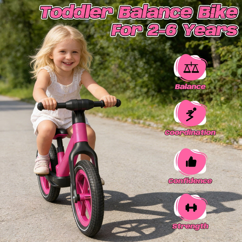 JoyStone 14 Inch Balance Bike for Kids, Toddler Balance Bike with Air Rubber Tires, Adjustable Seat, Lightweight No Pedal Training Bicycle, Gift Bike for 2-6 Boys Girls, Black