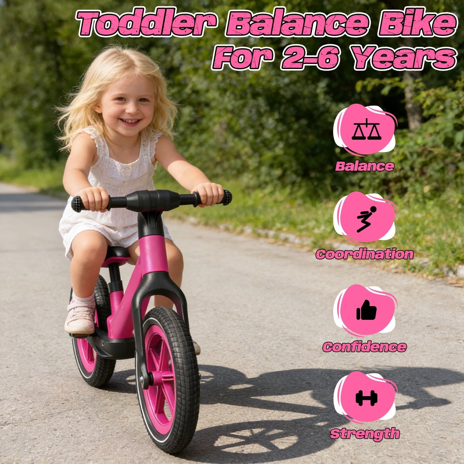 JoyStone 14 Inch Balance Bike for Kids, Toddler Balance Bike with Air Rubber Tires, Adjustable Seat, Lightweight No Pedal Training Bicycle, Gift Bike for 2-6 Boys Girls, Black